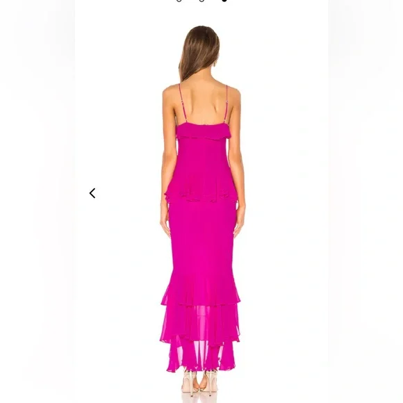 Lovers + Friends Melissa Gown $298 Sweetheart Neckline Pink Ruffles Size Small - Picture 2 of 5